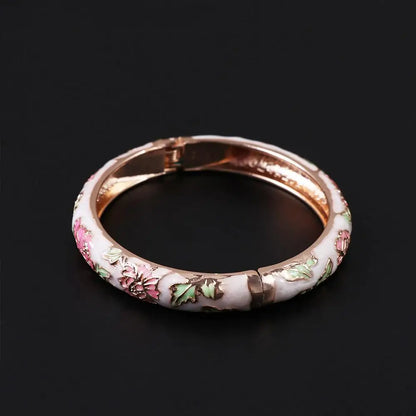 Bracelet Jonc Cloisonné Émaillé Pivoine – Artisanat Ethnique Classique