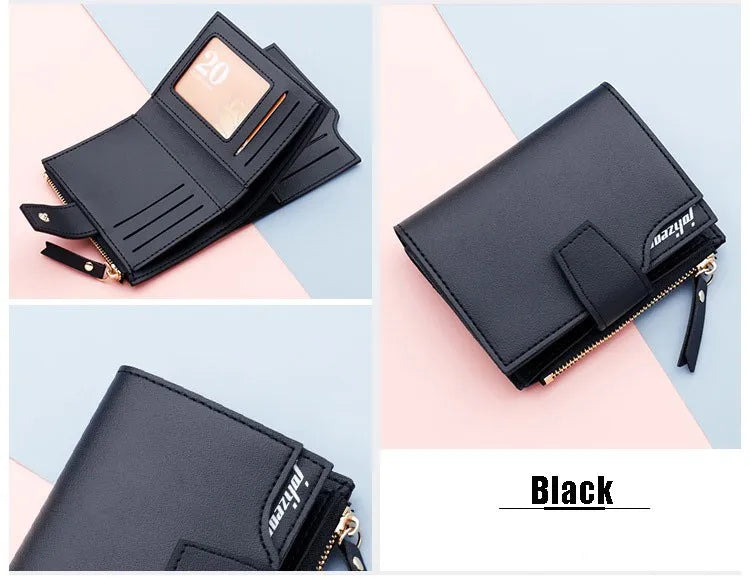 Mini Portefeuille Femme Compact Noir - Petit Porte-Cartes Élégant pour Filles