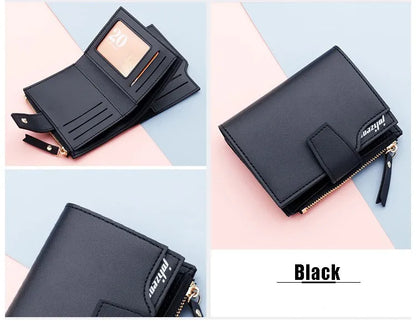 Mini Portefeuille Femme Compact Noir - Petit Porte-Cartes Élégant pour Filles