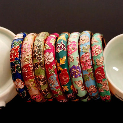 Bracelet Jonc Cloisonné Émaillé Pivoine – Artisanat Ethnique Classique