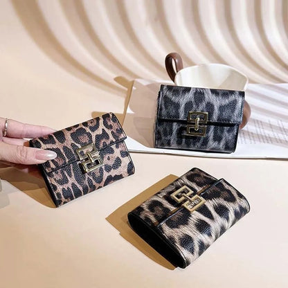 Portefeuille Femme Court Imprimé Léopard PU - Porte-Monnaie Carré Multi-Cartes Style Coréen Tendance
