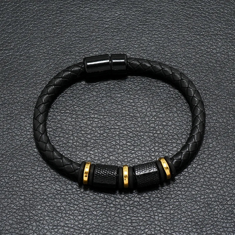 Bracelet Cuir Véritable Homme Magnétique – Style Punk Câble Cadeau