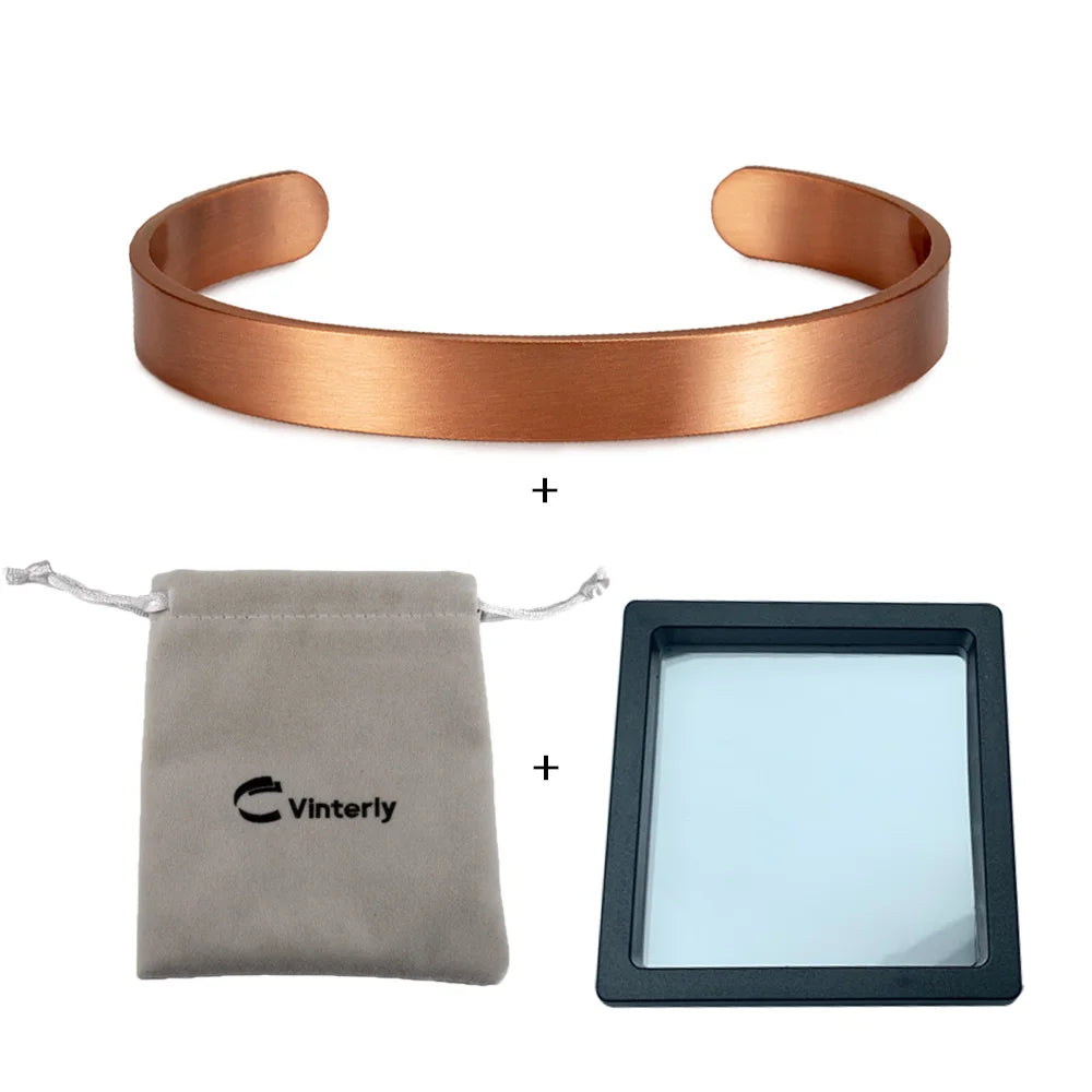 Bracelet Manchette Cuivre Pur Mat – Ouvert Ajustable 9,5mm, Unisexe