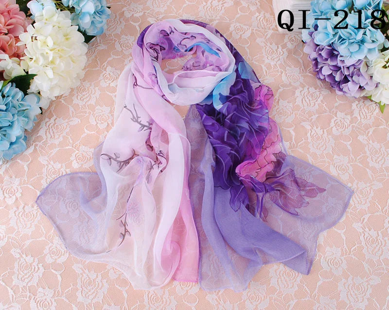 Foulard Écharpe Georgette Dégradé Fleur Femme - Bandana Châle Hijab Été Protection Solaire
