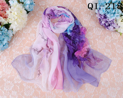 Foulard Écharpe Georgette Dégradé Fleur Femme - Bandana Châle Hijab Été Protection Solaire
