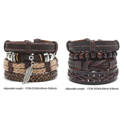 Bracelet Bohème Cuir & Perles Bois Homme – Tressé Main, 26 Coloris