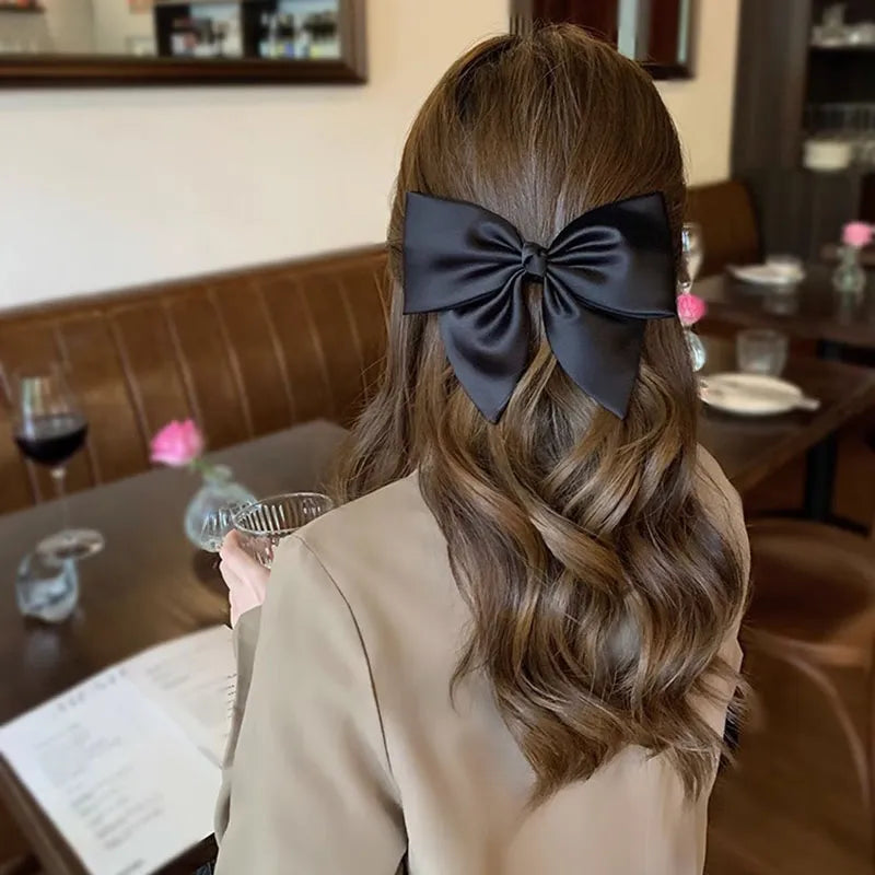 Pinces Cheveux Minimalistes Soie Nœud Noir - Barrettes Femme Fille Accessoires Coiffure Élégants