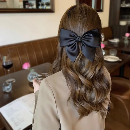 Pinces Cheveux Minimalistes Soie Nœud Noir - Barrettes Femme Fille Accessoires Coiffure Élégants