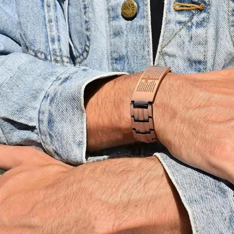 Bracelet Cuivre Pur Croix Magnétique Ultra-Puissant Homme – Ajustable Cadeau Noël