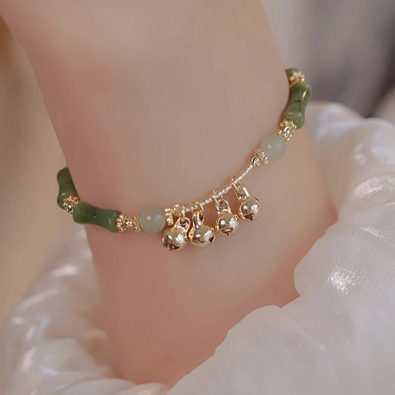 Bracelet Bangle Bambou Rétro Style Chinois Clochette – Exquis Pendentif Mode Femme