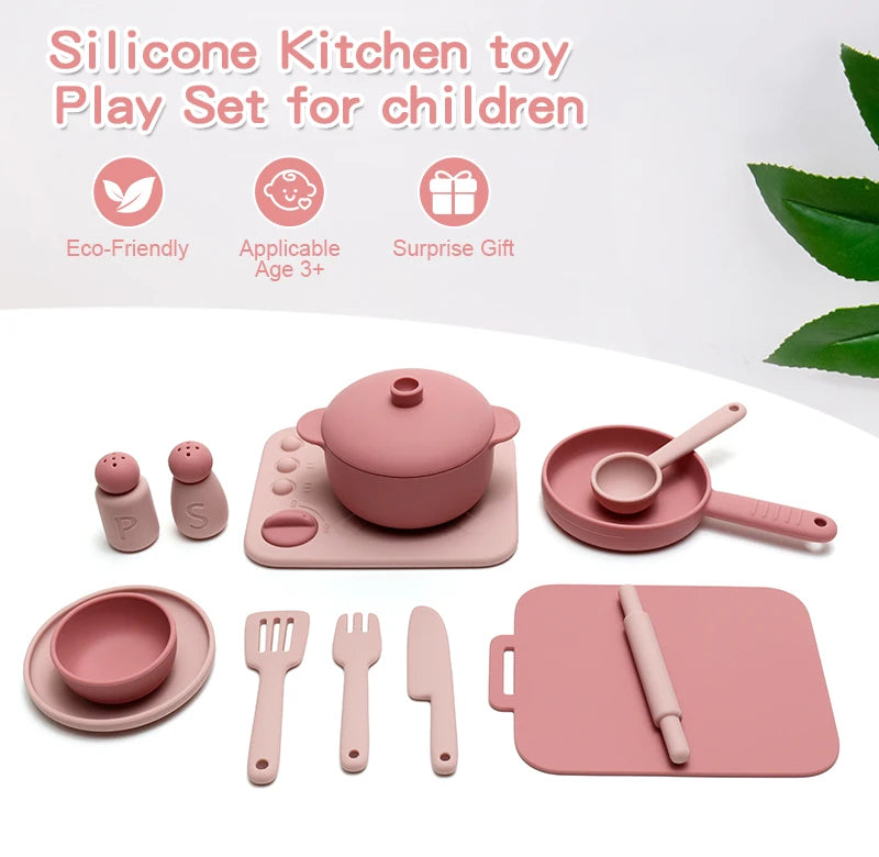 Set Cuisine Silicone 13 Pièces - Jouet Éducatif Jeu de Rôle pour Enfants 3-12 Ans