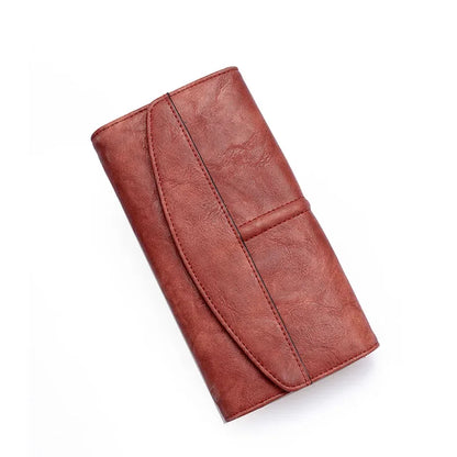 Portefeuille Femme Vintage Cuir PU Long Trifold - Pochette avec Fermoir et Compartiment Téléphone