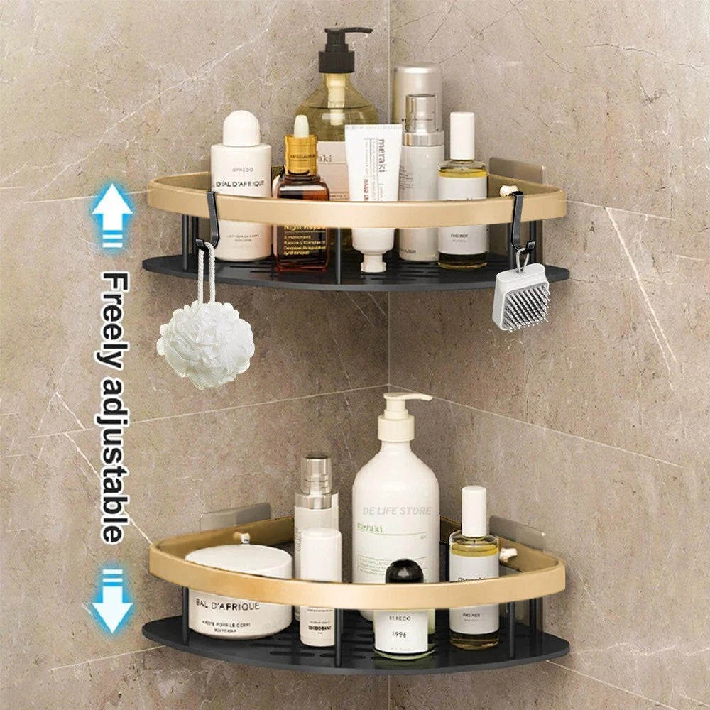 Étagère Angle Salle Bain Sans Perçage Aluminium - Rangement Douche Antirouille Shampoing Accessoires