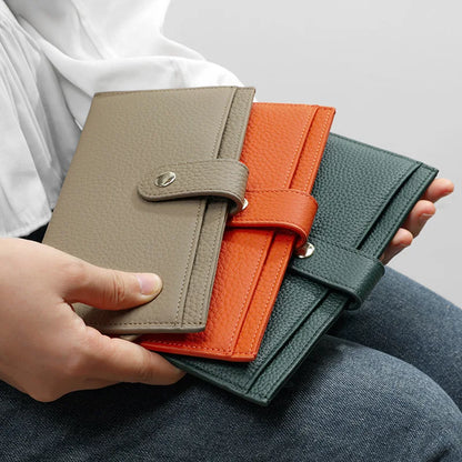 Portefeuille Femme Cuir Luxe 6 Emplacements Cartes Slim - Porte-Monnaie Zippé Détachable Externe Noir