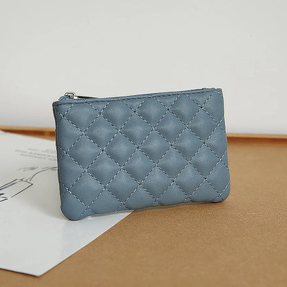 Porte-Monnaie Femme Mini Cuir PU Fermeture Éclair - Pochette Cartes Motif Carreaux Blanc