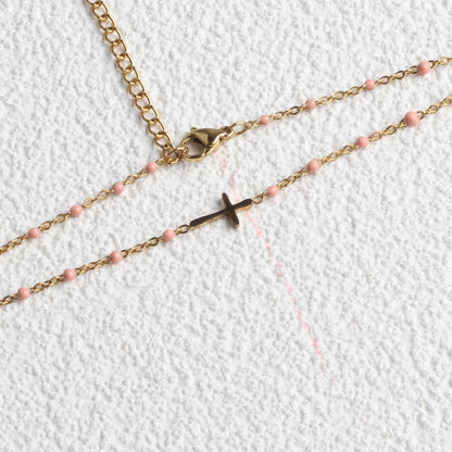 Collier Choker Bohème Croix Émaillé – Acier Inoxydable Plaqué Or Femme