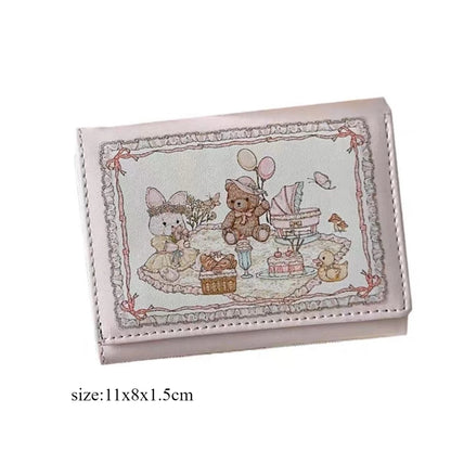 Portefeuille Femme Court Cute Petit Pliable - Porte-Monnaie Zippé Cuir PU Imprimé Animal Esthétique Jeune