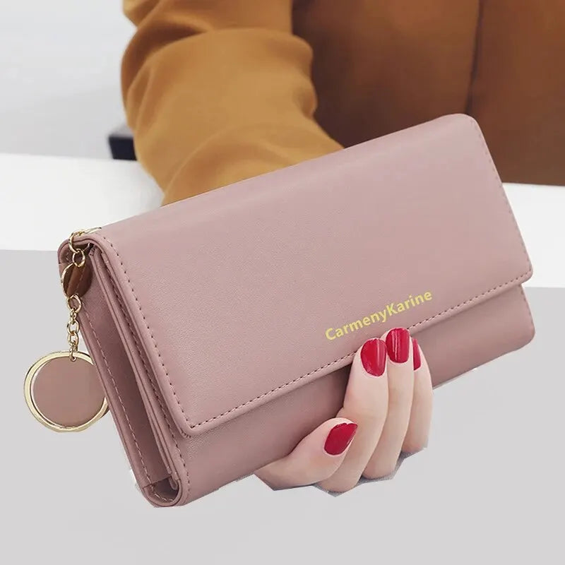 Portefeuille Femme Long Cuir PU Bleu Marine - Porte-Cartes Multifonction Pliable Clutch