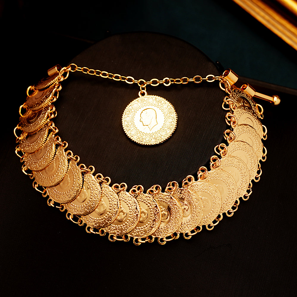 Bracelet Manchette Ottoman Turc Pièces et Totems - Plaqué Or Mariée