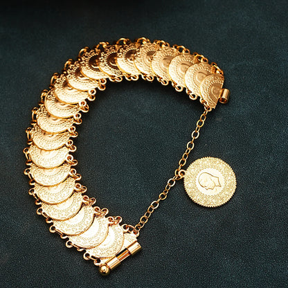 Bracelet Manchette Ottoman Turc Pièces et Totems - Plaqué Or Mariée