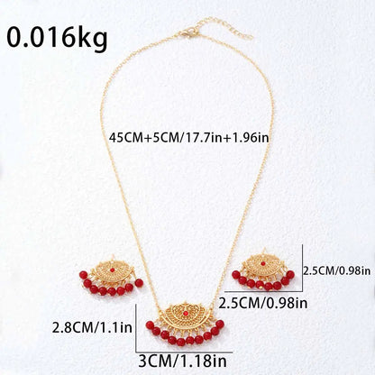 Ensemble Bijoux Indien Cristal Pompons – Collier Boucles Jhumka Mariée