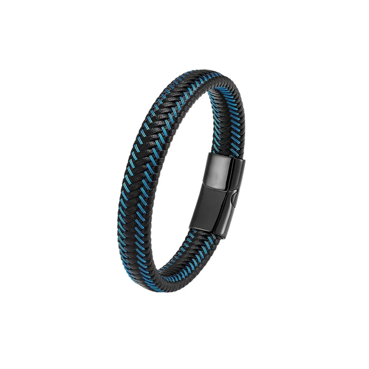 Bracelet en Cuir Tressé Noir et Rouge pour Homme - Fermoir Magnétique