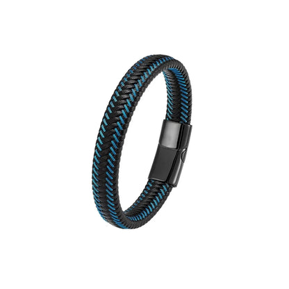 Bracelet en Cuir Tressé Noir et Rouge pour Homme - Fermoir Magnétique