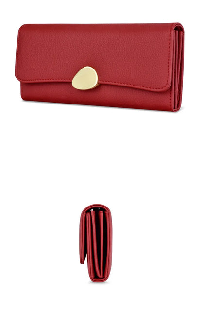 Portefeuille Femme Long Cuir Simple Fashion - Porte-Carte Crédit Porte-Chéquier Rouge Kaki Élégant