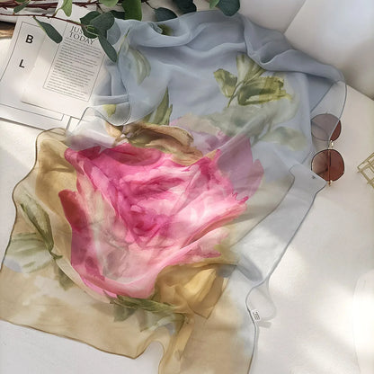 Foulard Écharpe Georgette Dégradé Rose Femme - Bandana Châle Été Protection Solaire Plage
