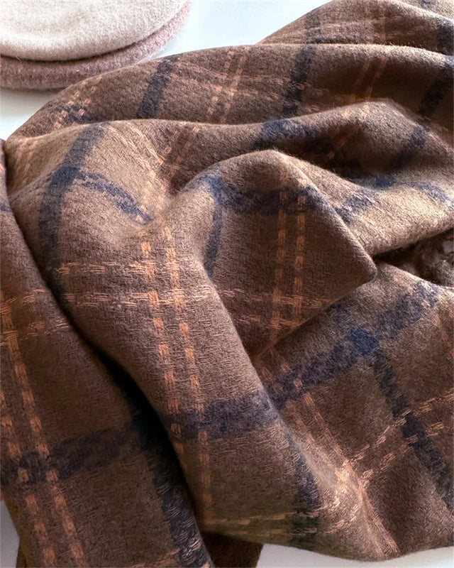 Women's Cashmere Scarf - Warm Checkered Shawl for Winter