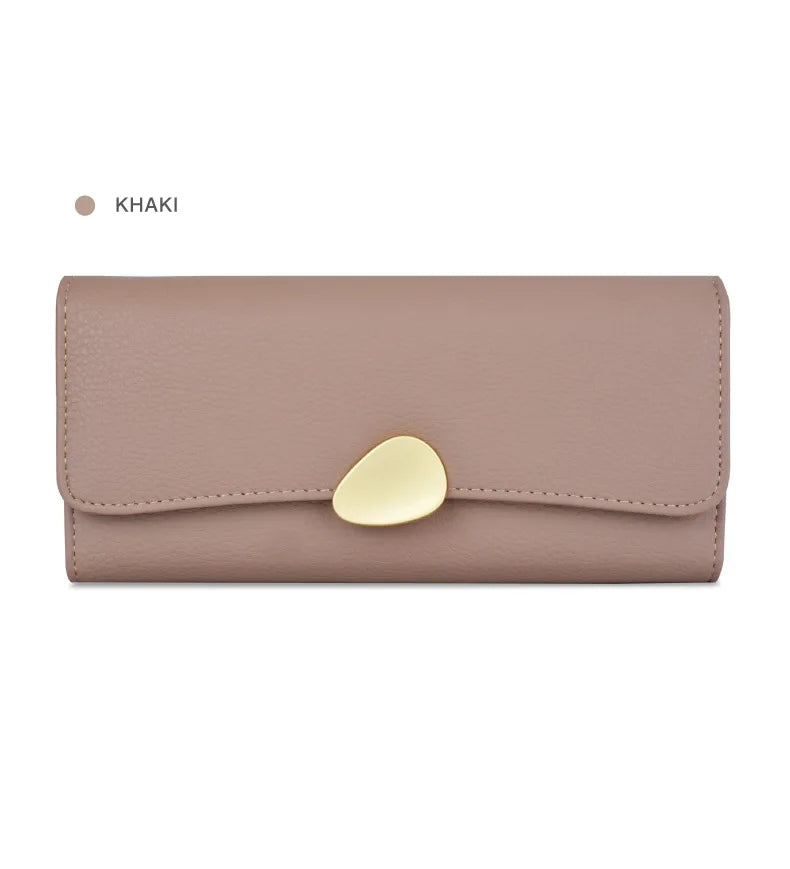Portefeuille Femme Long Cuir Simple Fashion - Porte-Carte Crédit Porte-Chéquier Rouge Kaki Élégant
