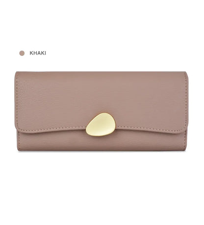 Portefeuille Femme Long Cuir Simple Fashion - Porte-Carte Crédit Porte-Chéquier Rouge Kaki Élégant