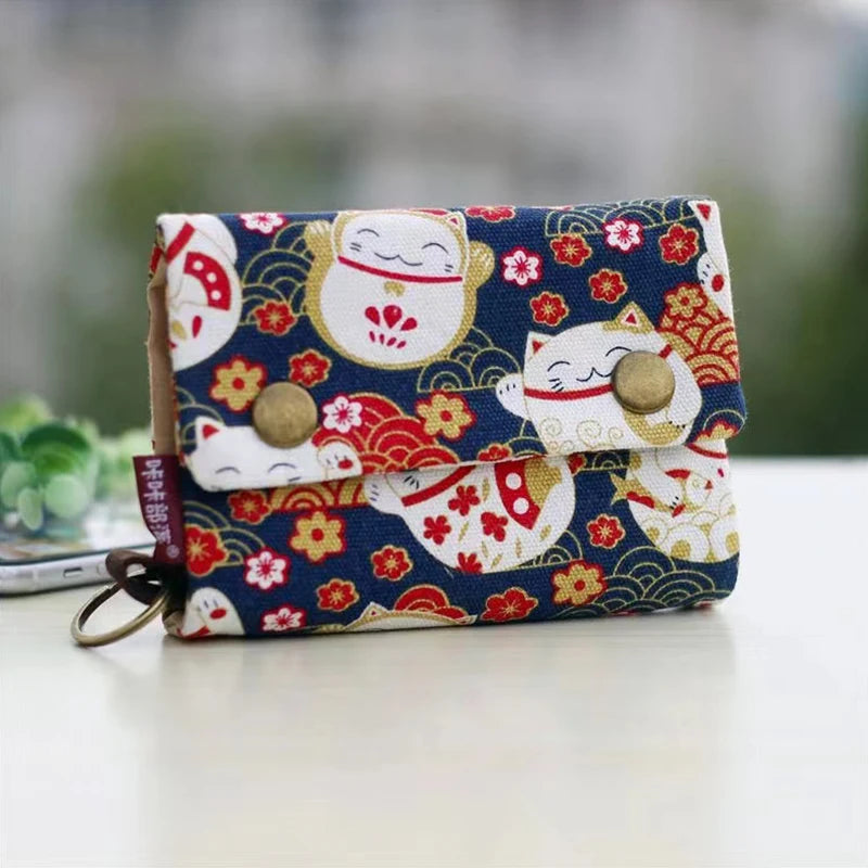 Portefeuille Femme Tissu Fait Main Pliable Contraste Couleurs - Porte-Monnaie Zippé Cartoon Porte-Carte Clés