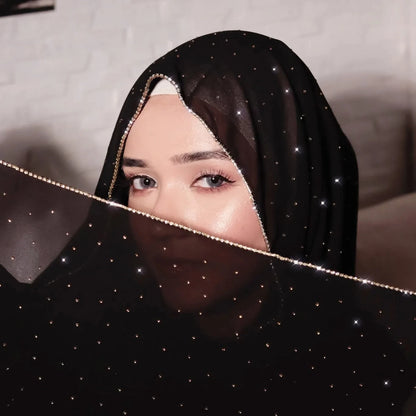 Hijab Mousseline Chaîne Strass - Voile Long Élégant Femme