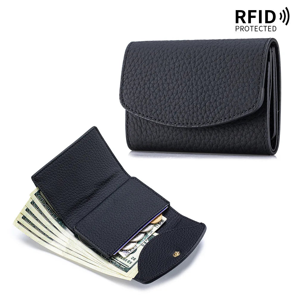 Portefeuille Femme Cuir Véritable Court Japonais - Compact Pliable avec Porte-Carte et Compartiment Billets