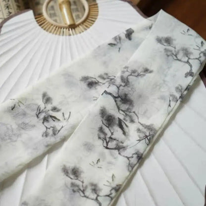 Foulard Soie Chinois Élégant - Bandeau Ruban Rose Imprimé Long Femme