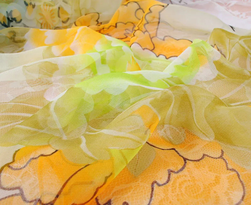 Foulard Écharpe Georgette Dégradé Pivoine Femme - Bandana Châle Été Protection Solaire Plage