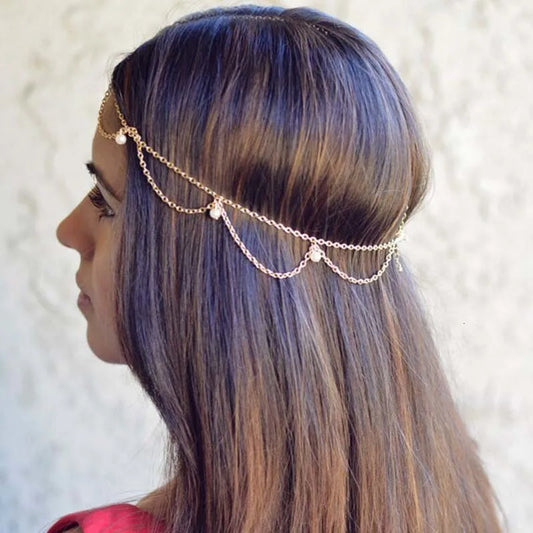 Bijou de Tête Indien Perles Mariée – Chaîne Cheveux Bohème Mariage