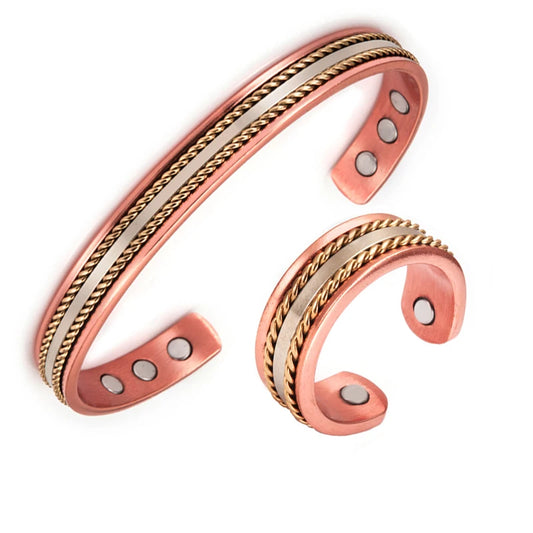 Bracelet & Bague Cuivre Pur Magnétique Tressé – FIR Germanium Thérapeutique Unisexe