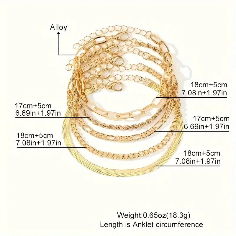 Set de 5 Bracelets Chaînes Minimalistes Bohèmes - Multi-Rangs Géométriques