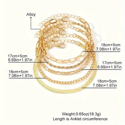 Set de 5 Bracelets Chaînes Minimalistes Bohèmes - Multi-Rangs Géométriques