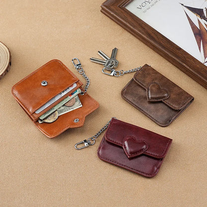 Portefeuille Femme Cuir PU Cœur - Porte-Cartes Anti-Magnétique Voyage Monnaie