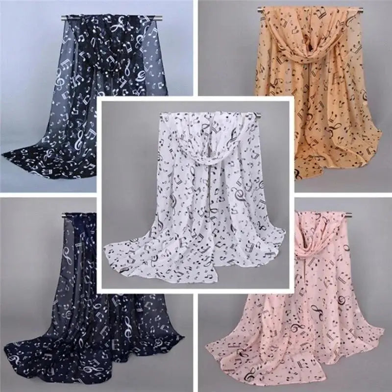 Foulard Mousseline Notes Musique Femme - Châle Soie Imprimé Doux Polyvalent