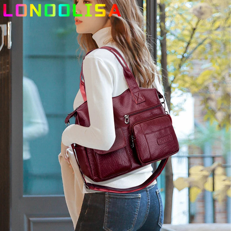 Grand Sac Tote Femme Cuir PU Vintage - Messenger Crossbody Casual Luxe