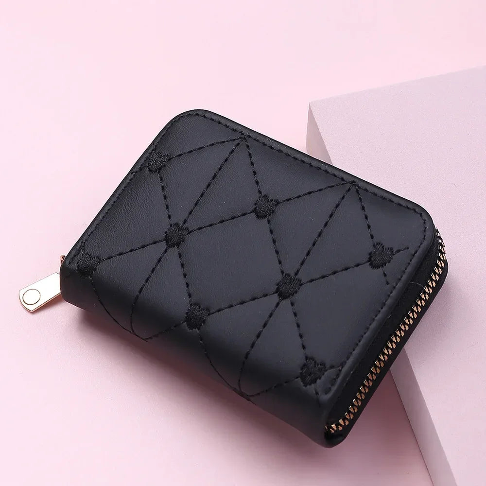 Portefeuille Femme Mignon Cœur Brodé Cuir PU - Trifold Multi-Cartes avec Porte-Monnaie