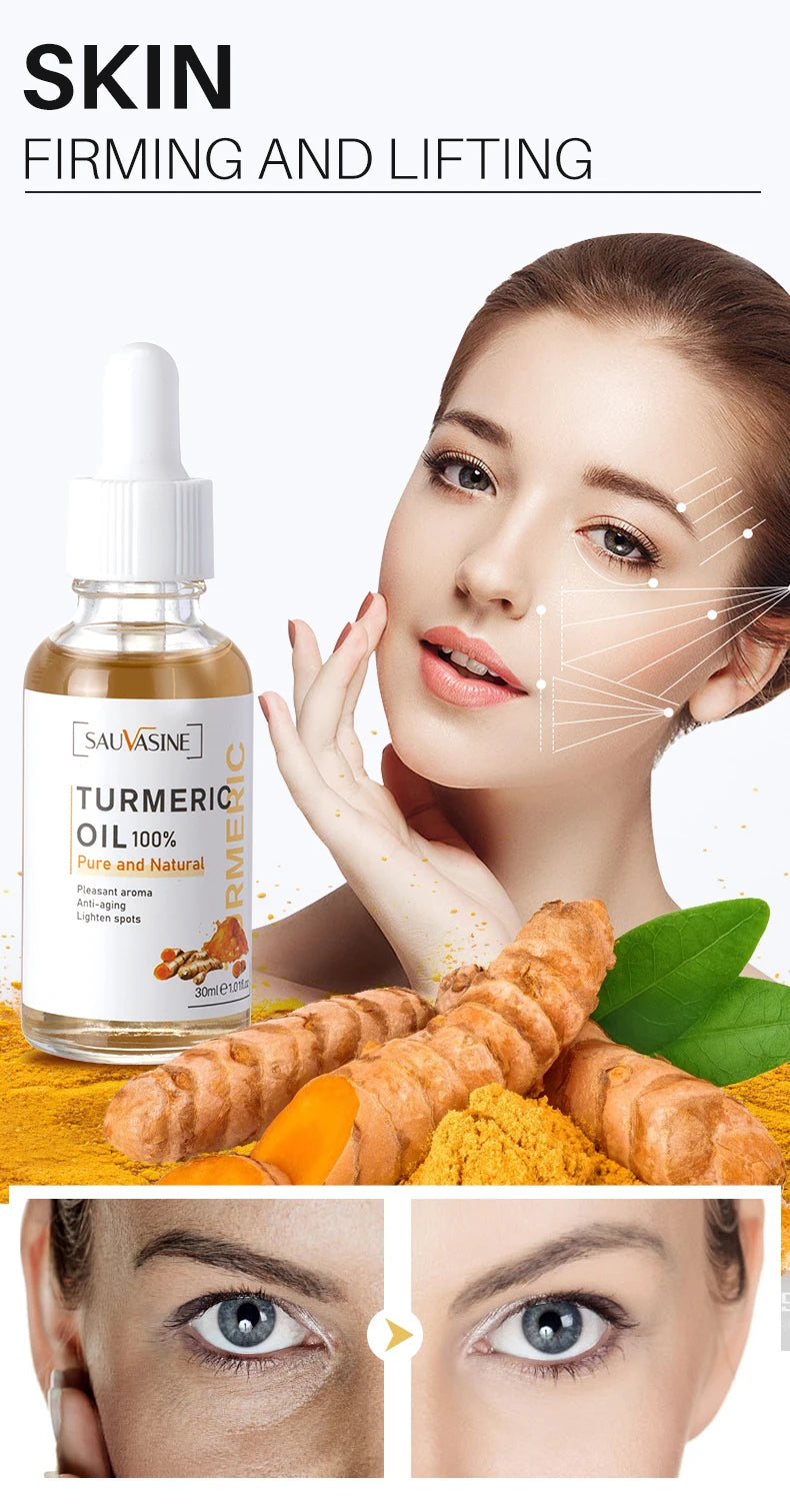Huile Curcuma 100% Pure 10ml - Sérum Anti-Âge Rides Éclaircissant Taches Brunes Ridules Visage Femme