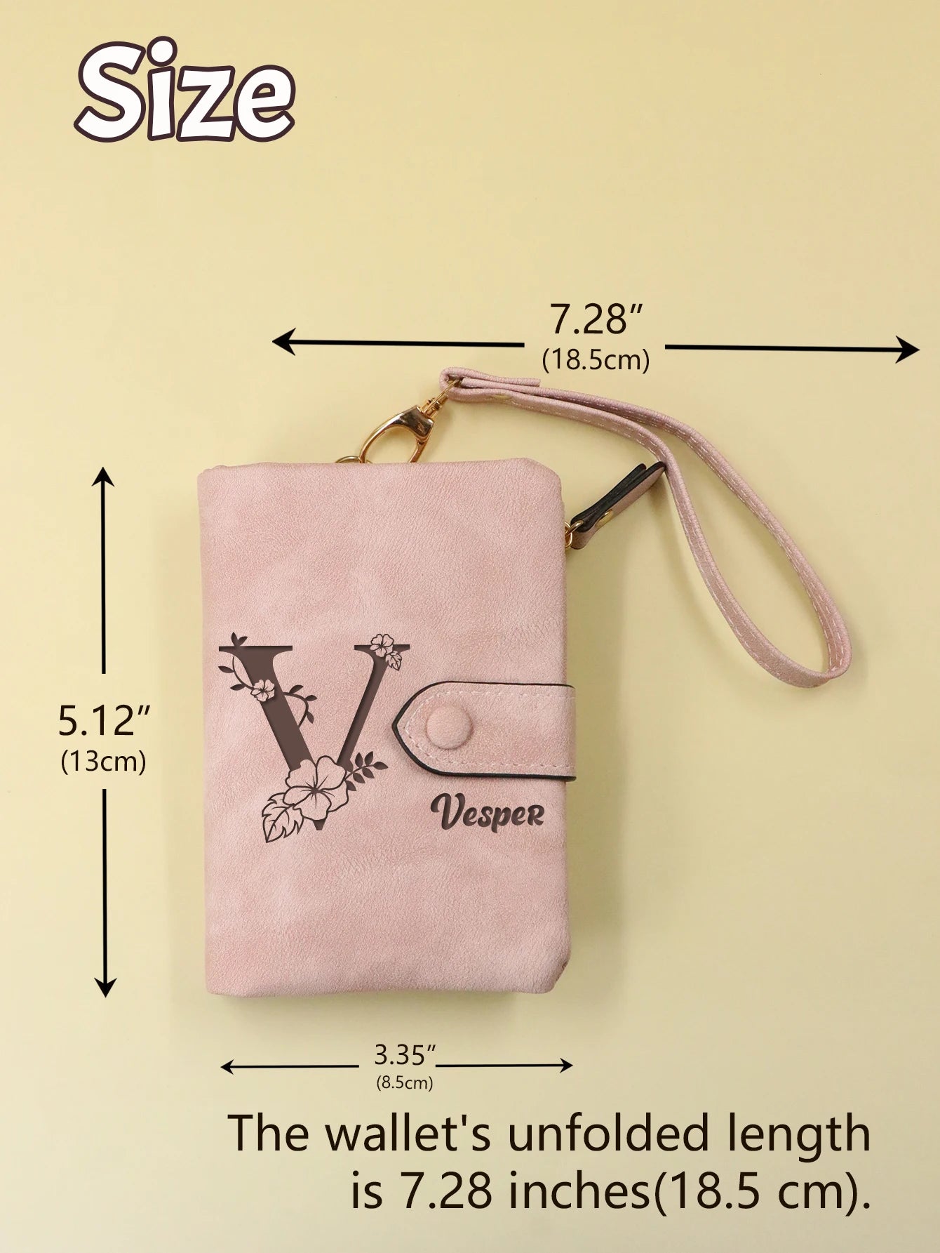 Portefeuille Femme Personnalisé Lettres Nom - Porte-Monnaie Bracelet Customisé Mat Grande Capacité