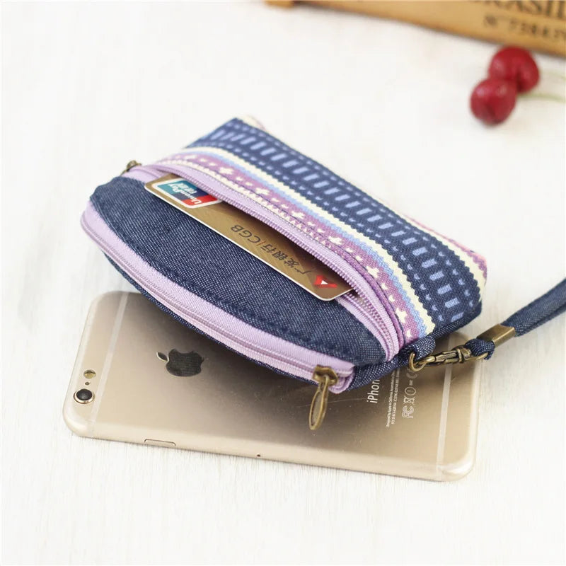 Porte-Monnaie Ethnique en Coton - Pochette Double Zip pour Femme et Enfant