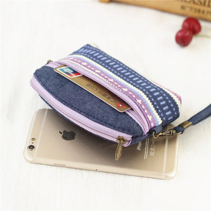 Porte-Monnaie Ethnique en Coton - Pochette Double Zip pour Femme et Enfant