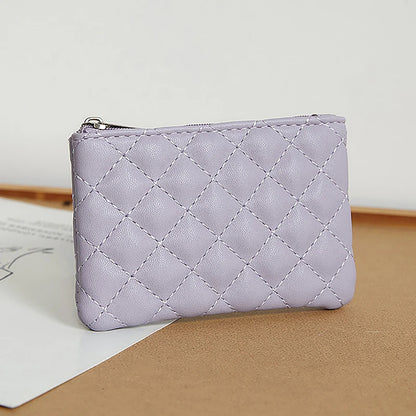 Portefeuille Femme Mini Cuir PU Zippé Imprimé Lattice - Porte-Monnaie Slim Porte-Carte Business Blanc